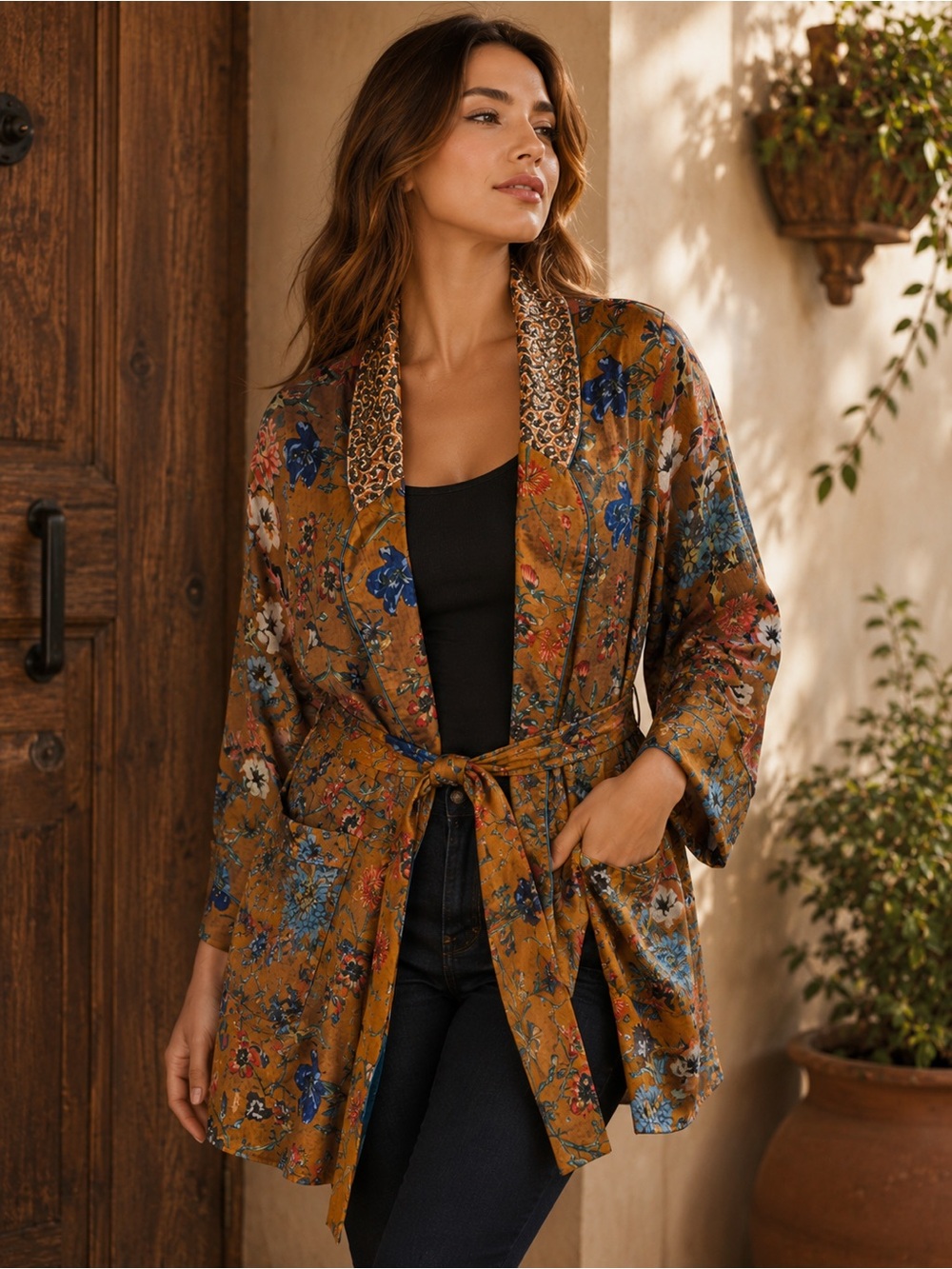 🧡 NWT! Aratta Floral Lightweight Belted Boho Jacket Kimono Blazer